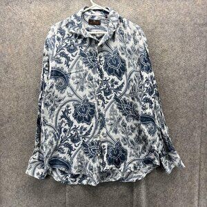 ETRO Shirt Mens Large Blue Paisley Made In Italy Button Front Long Sleeve